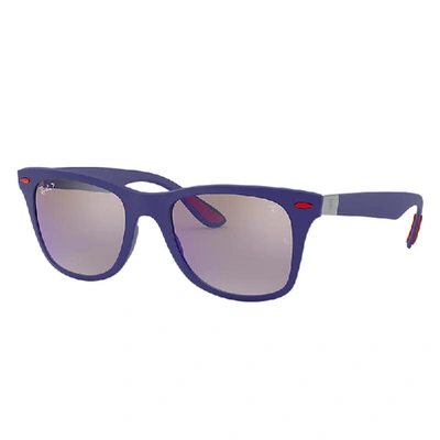 Shop Ray Ban Sunglasses Man Rb4195m Scuderia Ferrari Collection - Blue Frame Blue Lenses Polarized 52-20