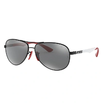 Shop Ray Ban Sunglasses Man Rb8313m Scuderia Ferrari Collection - Black Frame Silver Lenses 61-13