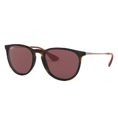 Shop Ray Ban Sunglasses Woman Erika Color Mix - Havana Frame Violet Lenses 54-18 In Bronze-copper