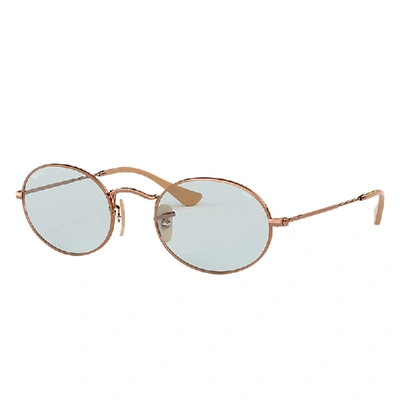 Shop Ray Ban Oval Washed Evolve Sunglasses Bronze-copper Frame Blue Lenses 54-21