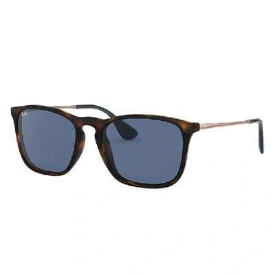 Shop Ray Ban Chris Sunglasses Havana Frame Blue Lenses 54-18 In Bronze-copper