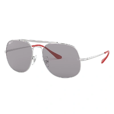 Shop Ray Ban General Pop Sunglasses Silver Frame Grey Lenses Polarized 57-17