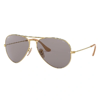 Shop Ray Ban Aviator Washed Evolve Sunglasses Gold Frame Grey Lenses 58-14