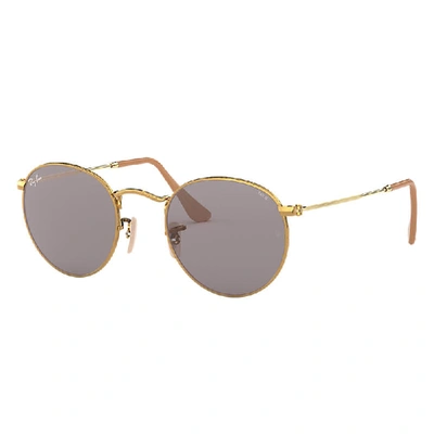 Shop Ray Ban Round Washed Evolve Sunglasses Gold Frame Grey Lenses 53-21
