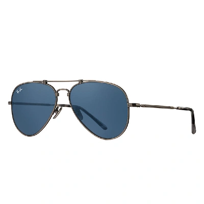 Shop Ray Ban Aviator Titanium Sunglasses Pewter Frame Blue Lenses 58-14
