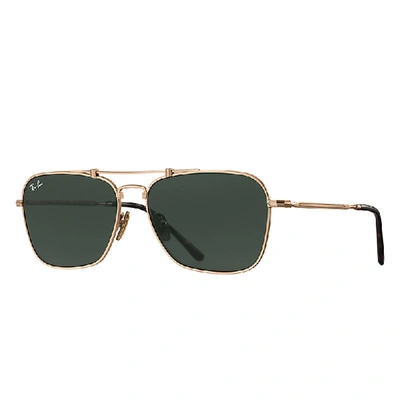 Shop Ray Ban Sunglasses Unisex Caravan Titanium - Gold Frame Green Lenses 58-15