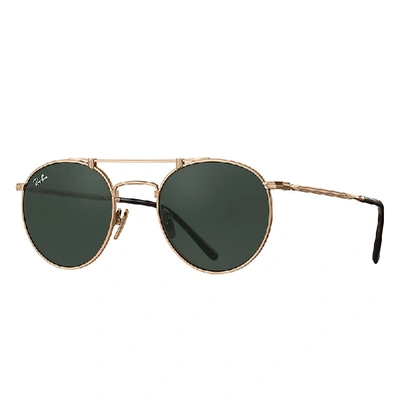 Shop Ray Ban Round Double Bridge Titanium Sunglasses Gold Frame Green Lenses 50-21