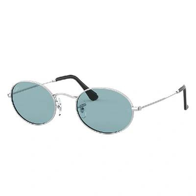 Shop Ray Ban Oval @collection Sunglasses Silver Frame Blue Lenses 51-21