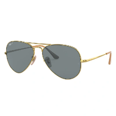 Shop Ray Ban Aviator Metal Ii Sunglasses Gold Frame Blue Lenses Polarized 55-14