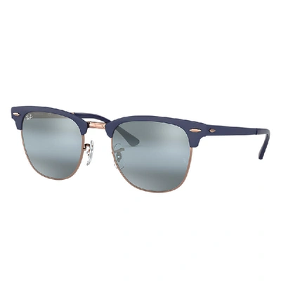 Shop Ray Ban Clubmaster Metal Sunglasses Dark Blue Frame Blue Lenses 51-21