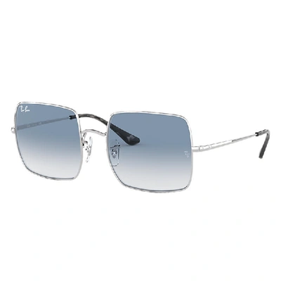 Shop Ray Ban Sunglasses Woman Square 1971 Classic - Silver Frame Blue Lenses 54-19