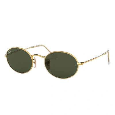 Shop Ray Ban Sunglasses Unisex Oval - Gold Frame Green Lenses 54-21