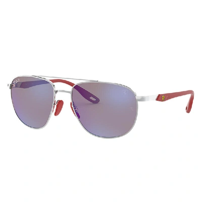 Ray Ban Rb3659m Scuderia Ferrari Collection Sunglasses Silver Frame Blue Lenses Polarized 57-17 In Silver