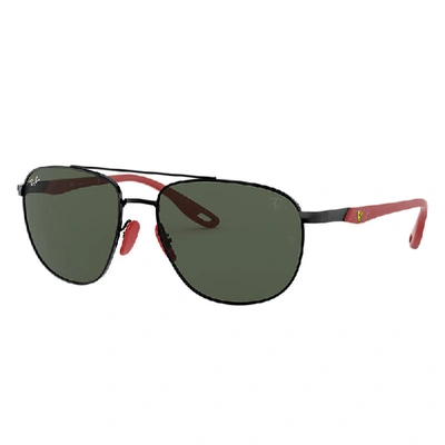 Shop Ray Ban Sunglasses Man Rb3659m Scuderia Ferrari Collection - Black Frame Green Lenses 57-17