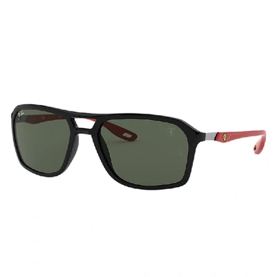 Shop Ray Ban Rb4329m Scuderia Ferrari Collection Sunglasses Red Frame Green Lenses 57-19
