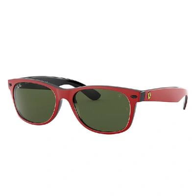 Shop Ray Ban Rb2132m Scuderia Ferrari Collection Sunglasses Red Frame Green Lenses 55-18