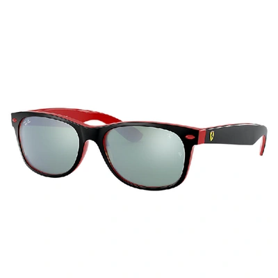 Shop Ray Ban Sunglasses Unisex Rb2132m Scuderia Ferrari Collection - Black Frame Silver Lenses 55-18