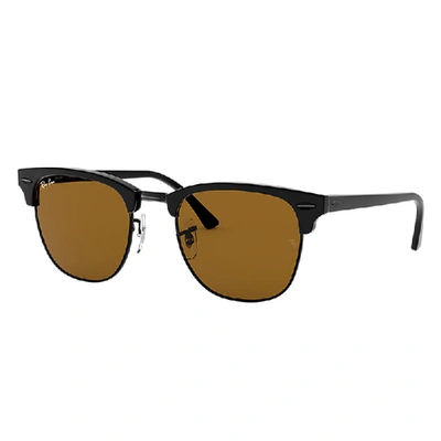 Shop Ray Ban Clubmaster Classic Sunglasses Black Frame Brown Lenses 49-21 In Schwarz