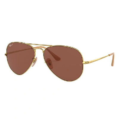 Shop Ray Ban Aviator Metal Ii Sunglasses Gold Frame Violet Lenses Polarized 62-14