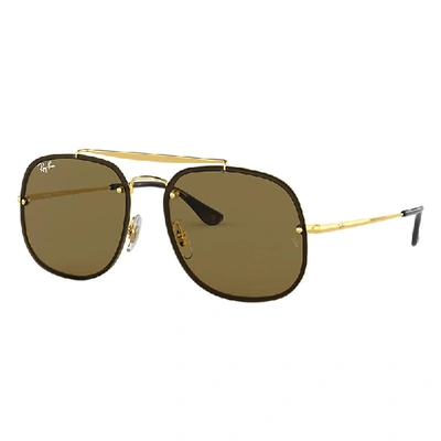 Shop Ray Ban Blaze General Sunglasses Gold Frame Brown Lenses 58-16