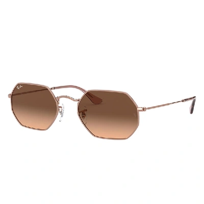 Shop Ray Ban Sunglasses Unisex Octagonal Classic - Bronze-copper Frame Brown Lenses 53-21