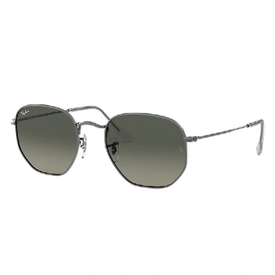 Shop Ray Ban Hexagonal Flat Lenses Sunglasses Gunmetal Frame Grey Lenses 48-21