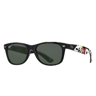 Ray Ban Rb2132 Mickey J19 Sunglasses Mickey Mouse Texture Frame Green Lenses Polarized 55-18 In Mickey Mouse Texture