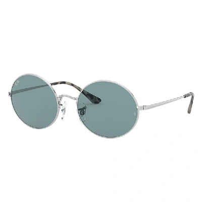 Shop Ray Ban Oval 1970 Sunglasses Silver Frame Blue Lenses 54-19