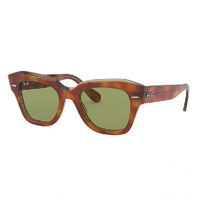 Ray Ban Sunglasses Unisex State Street - Tortoise Frame Green Lenses 49-20 In Havana On Transparent Beige