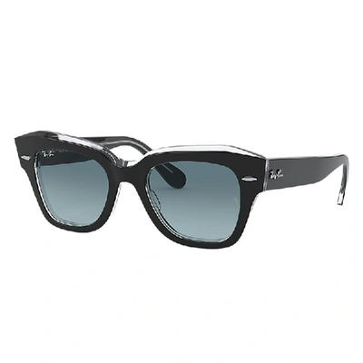 Shop Ray Ban State Street Sunglasses Black On Transparent Frame Blue Lenses 49-20