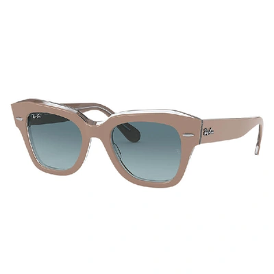 Shop Ray Ban Sunglasses Unisex State Street - Beige Frame Blue Lenses 49-20