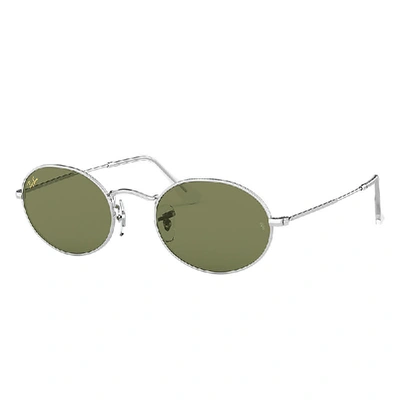 Shop Ray Ban Oval Legend Gold Sunglasses Silver Frame Green Lenses 54-21