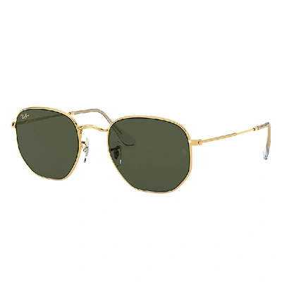 Shop Ray Ban Hexagonal Sunglasses Gold Frame Green Lenses 54-21