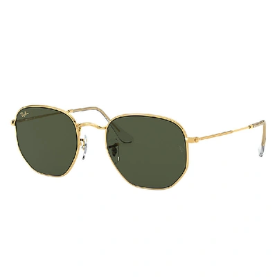 Shop Ray Ban Hexagonal Sunglasses Gold Frame Green Lenses 51-21