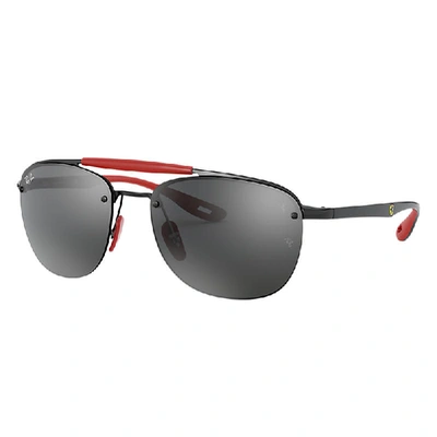 Shop Ray Ban Sunglasses Man Rb3662m Scuderia Ferrari Collection - Black Frame Silver Lenses 59-17