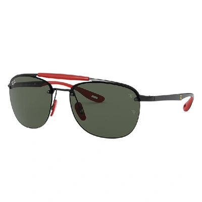 Shop Ray Ban Rb3662m Scuderia Ferrari Collection Sunglasses Black Frame Green Lenses 59-17