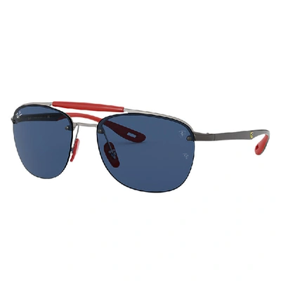 Shop Ray Ban Rb3662m Scuderia Ferrari Collection Sunglasses Gunmetal Frame Blue Lenses 59-17