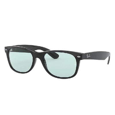 Ray Ban New Wayfarer Washed Lenses Sunglasses Black Frame Blue Lenses 55-18 In Black