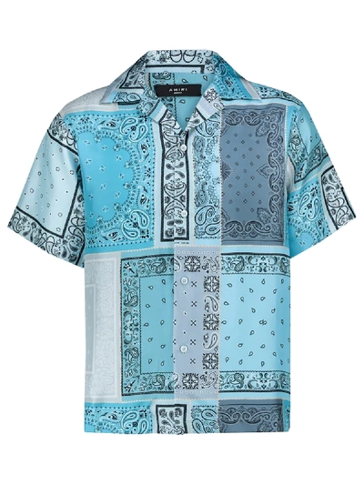 Shop Amiri Bandana Reconstructed Short Sleeve Silk Shirt In Blue