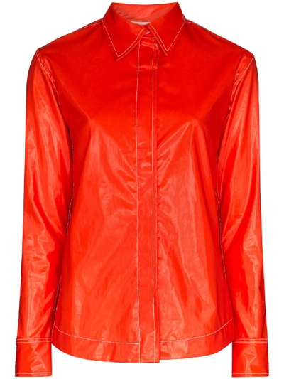Shop Markoo Faux Leather Shirt In Red
