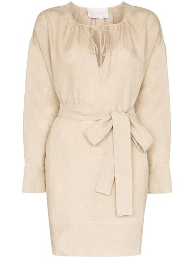 Shop Asceno Santorini Belted Mini Dress In Neutrals