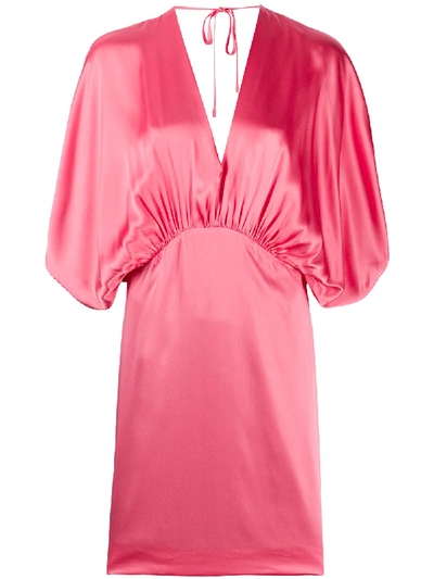 Shop Semicouture Gathered Batwing Satin Mini Dress In Pink