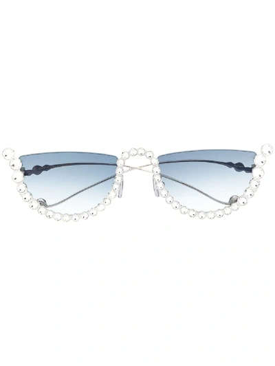 Shop Anna-karin Karlsson Embellished Semi Round Sunglasses In 银色