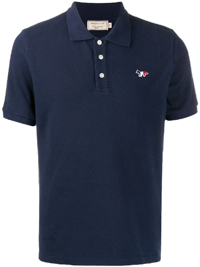 Shop Maison Kitsuné Logo Embroidered Polo Shirt In Blue