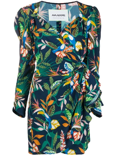Shop Ava Adore Tropical Print Wrap Dress In Green