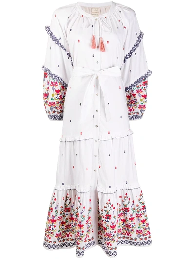 Shop Chufy Kenko Floral Embroidered Dress In White