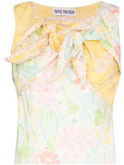 Shop Rave Review Nora Knotted Floral-print Top In Yellow