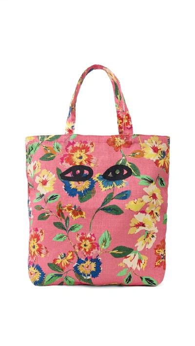 Shop Clare V Saturday Tote Bag In Pink Floral/black