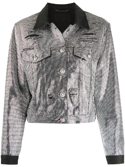 Shop Philipp Plein Crystal-embellished Denim Jacket In Silver