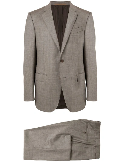 Shop Ermenegildo Zegna Fine Knit Micro-checked Suit In Brown